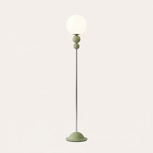 goodlampe Lampadaire LED moderne vert pastel avec abat-jour sphérique blanc et détails décoratifs en perles