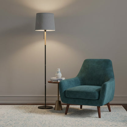 goodlampe lampadaire moderne gris en tissu et métal avec abat-jour conique orienté haut et bas