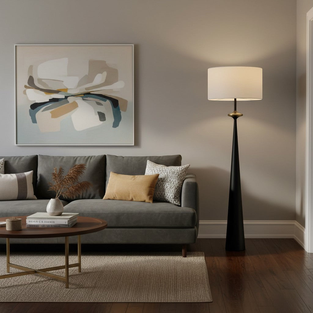 goodlampe lampadaire noir en aluminium avec abat-jour blanc en tissu, style Wabi-Sabi, éclairage LED dimmable