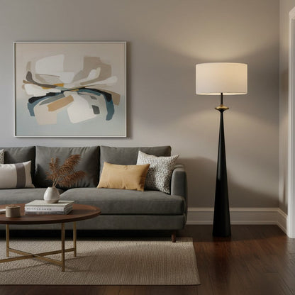 goodlampe lampadaire noir en aluminium avec abat-jour blanc en tissu, style Wabi-Sabi, éclairage LED dimmable