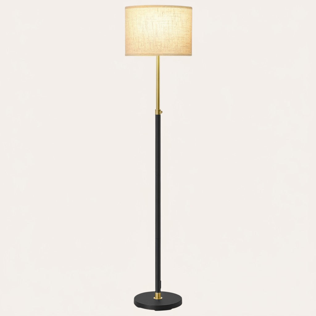 goodlampe lampadaire noir et doré réglable avec abat-jour en tissu façon lin, hauteur 140-170 cm