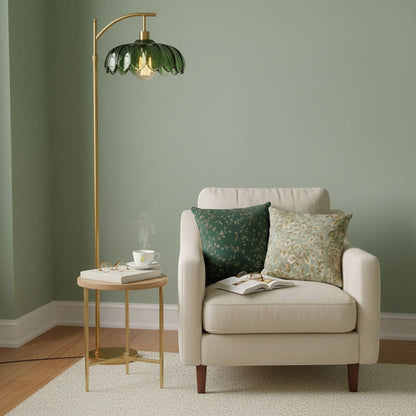 goodlampe lampadaire nordique vert en verre et fer avec abat-jour style vitrail et télécommande