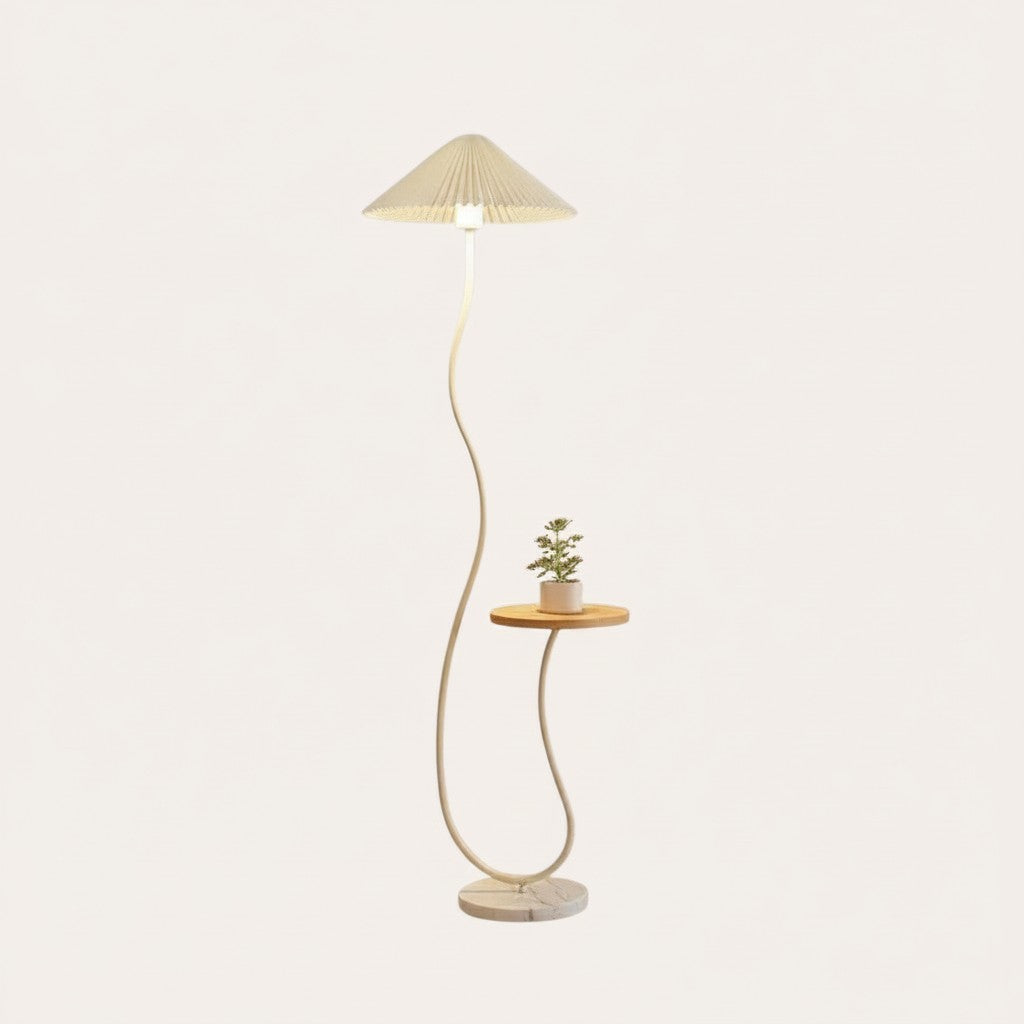goodlampe lampadaire LED rétro en métal avec abat-jour plissé en tissu, table d'appoint intégrée, style français