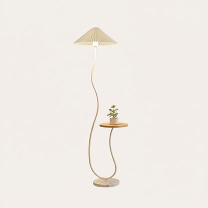 goodlampe lampadaire LED rétro en métal avec abat-jour plissé en tissu, table d'appoint intégrée, style français