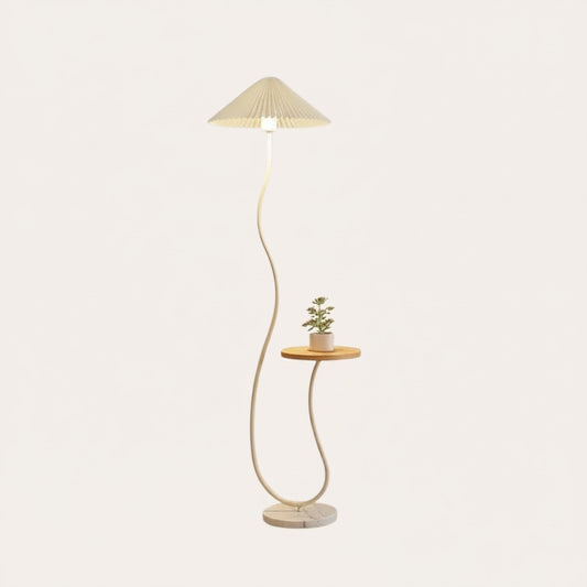 goodlampe lampadaire LED rétro en métal avec abat-jour plissé en tissu, table d'appoint intégrée, style français