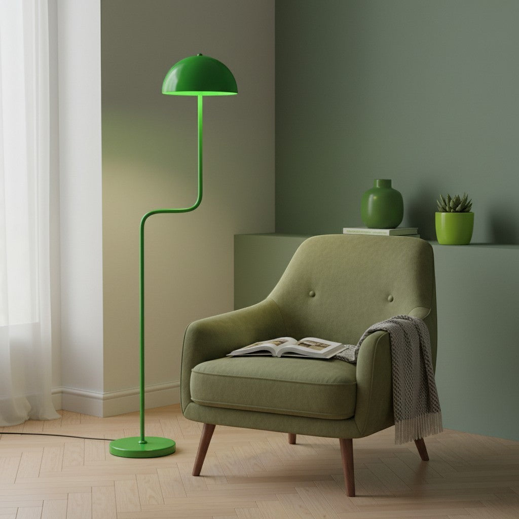 goodlampe lampadaire rétro vert en métal avec abat-jour dôme, style art déco pour salon