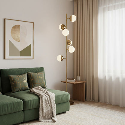 goodlampe lampadaire post-moderne doré avec 6 globes en verre blanc et doré, éclairage d'ambiance