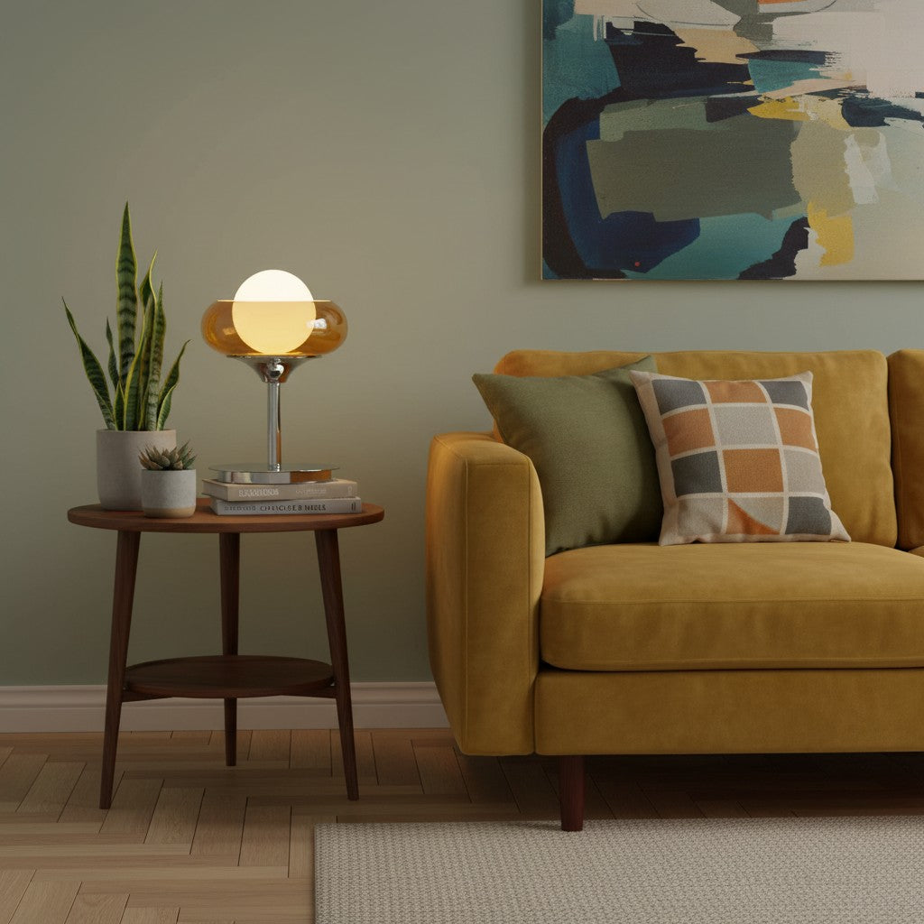 goodlampe lampadaire Bauhaus en verre orange avec abat-jour rond et pied chromé, éclairage LED