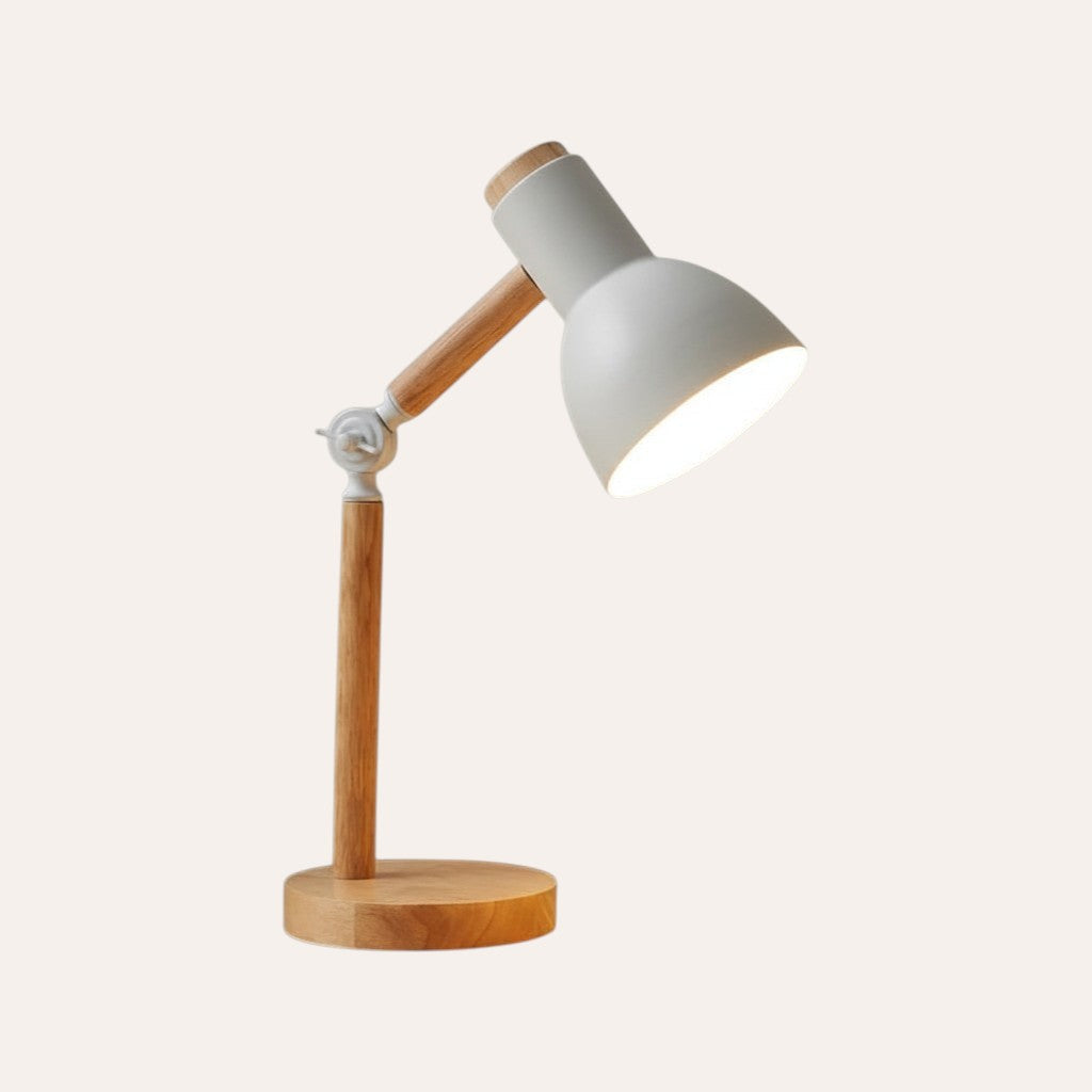 goodlampe lampe de bureau nordique blanche et bois avec tête orientable, idéale pour la lecture ou le travail.