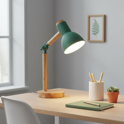 goodlampe lampe de bureau nordique en bois vert avec tête tournante et éclairage LED, idéale pour la lecture ou le bureau.