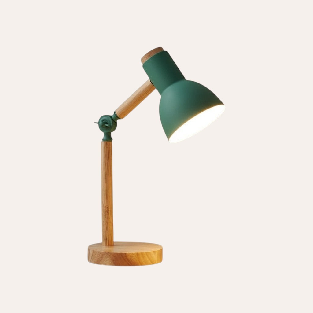 goodlampe lampe de bureau nordique en bois vert avec tête pivotante et éclairage LED, idéale pour la lecture ou le bureau.