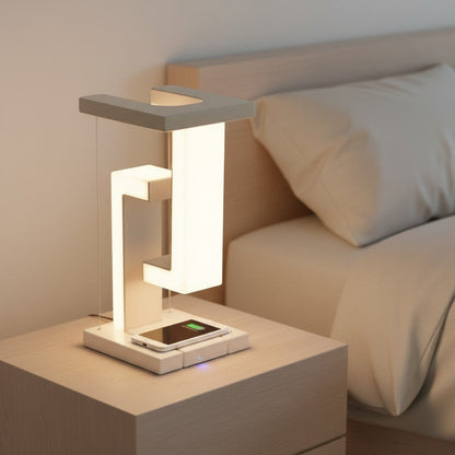 goodlampe lampe de bureau LED flottante design moderne en ABS blanc avec chargeur sans fil 10W
