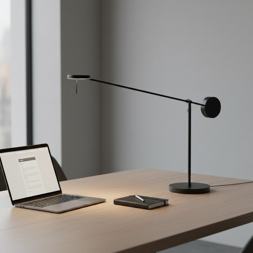 Lampe de bureau noire goodlampe en fer, design bras long moderne, éclairage LED réglable pour un espace de vie chaleureux.