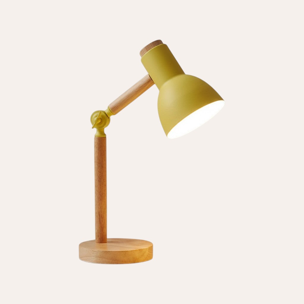 goodlampe lampe de bureau nordique jaune en bois avec tête pivotante, idéale pour la lecture ou le travail.
