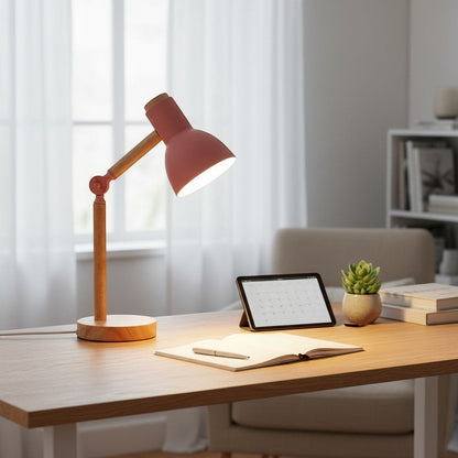 goodlampe lampe de bureau nordique rose et bois avec tête tournante réglable, design moderne pour chevet ou bureau.
