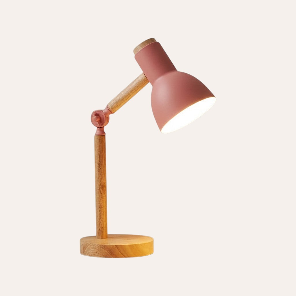 goodlampe lampe de bureau rose en bois avec tête LED orientable, style nordique, idéale pour lecture ou étude.