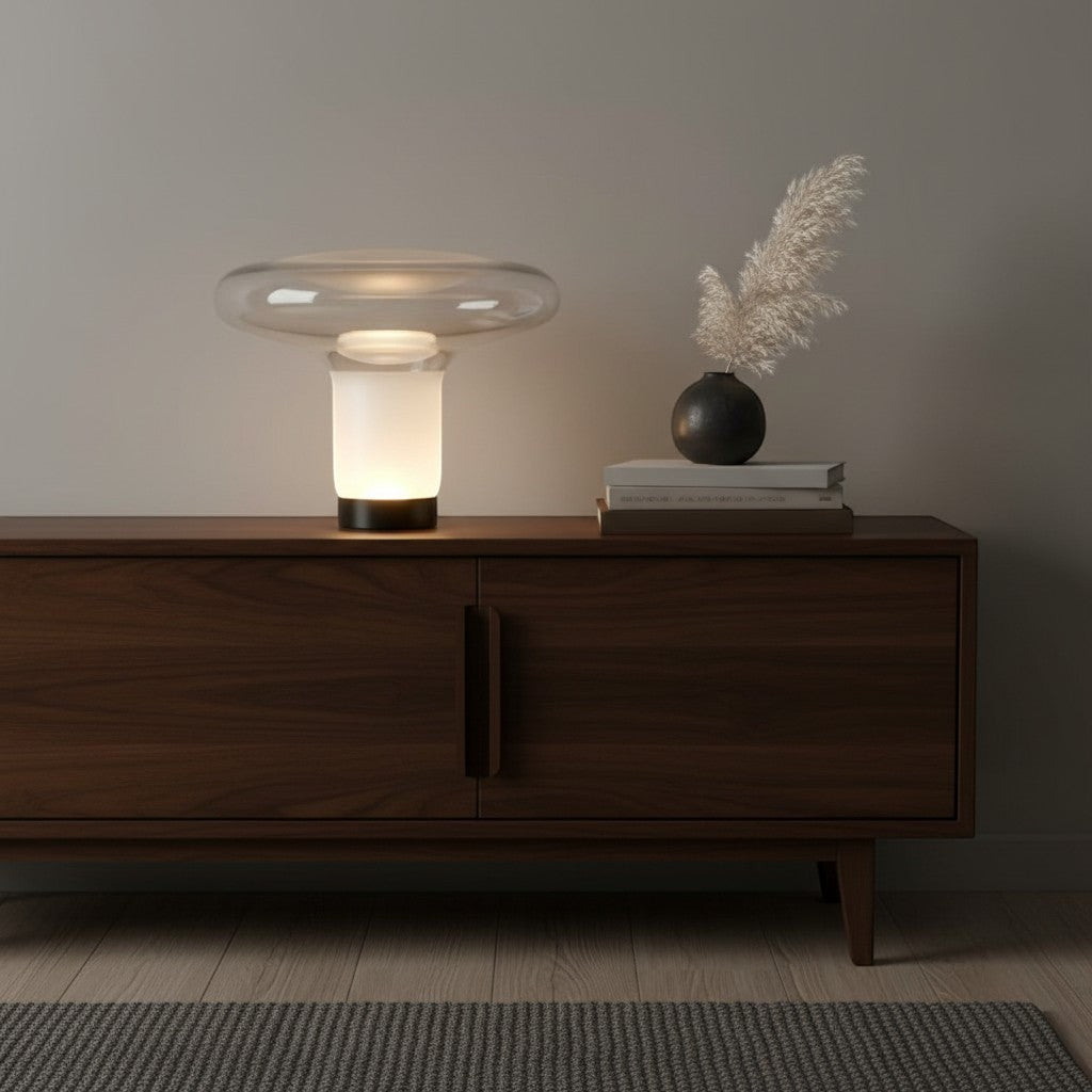 goodlampe lampe de bureau design en verre transparent et résine blanche, style Art Déco, finition chrome poli