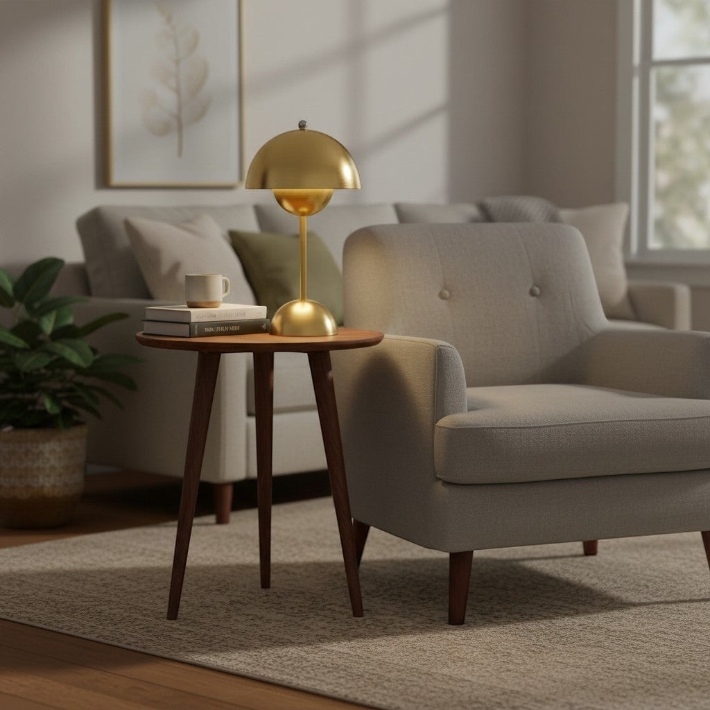 goodlampe lampe champignon LED dorée en métal, design nordique, rechargeable, tactile, idéale pour chambre ou bureau.