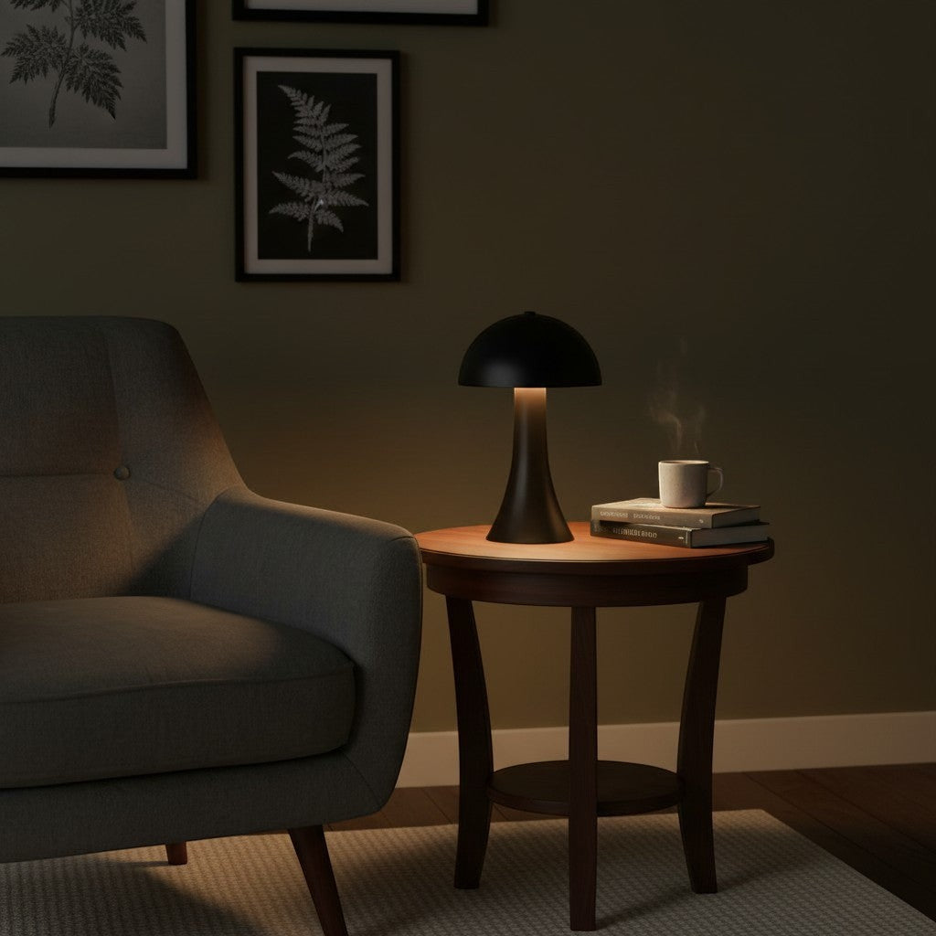 Lampe champignon LED noire goodlampe en métal et acrylique, design rétro, 3 couleurs de lumière réglables, tactile, rechargeable USB.