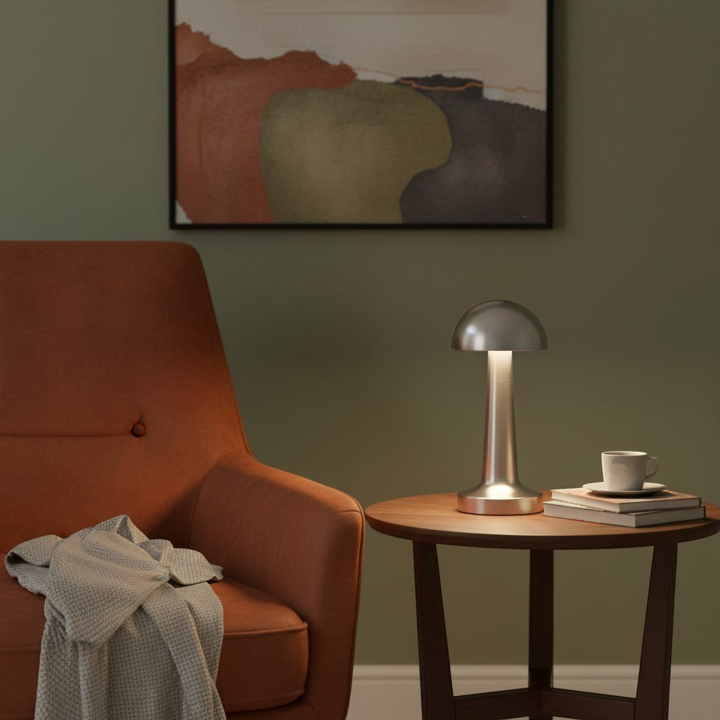 goodlampe lampe champignon rechargeable LED en métal brossé, 3 modes d'éclairage, style rétro, idéale pour chambre ou bureau.