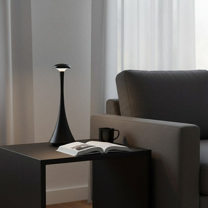 goodlampe lampe champignon rechargeable USB-C tactile noire en ABS et acrylique, design moderne, éclairage d'ambiance réglable.