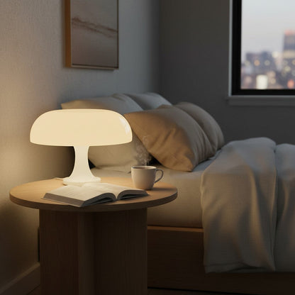 Lampe champignon goodlampe blanche en résine, design moderne, 3 modes de couleur, USB, idéale pour chambre ou bureau.
