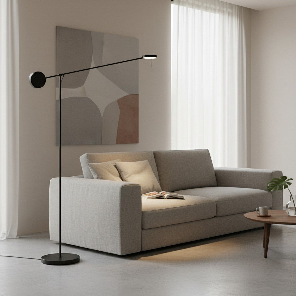 goodlampe Lampe sur pied noir en fer avec bras réglable, design moderne, éclairage LED, idéal pour salon.