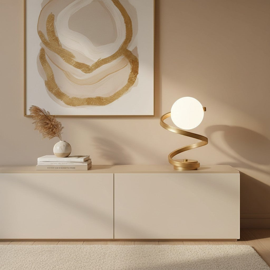 Lampe de table goodlampe dorée en métal et verre, design rétro spirale, éclairage LED doux pour salon ou chambre.