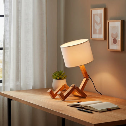 goodlampe lampe de table robot en bois naturel avec abat-jour blanc, design articulé, style nordique