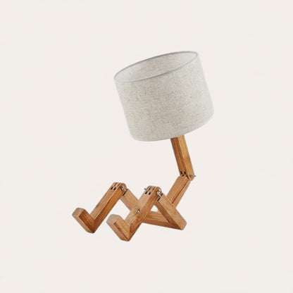Lampe de table robot goodlampe en bois naturel, abat-jour en tissu beige, style nordique moderne.