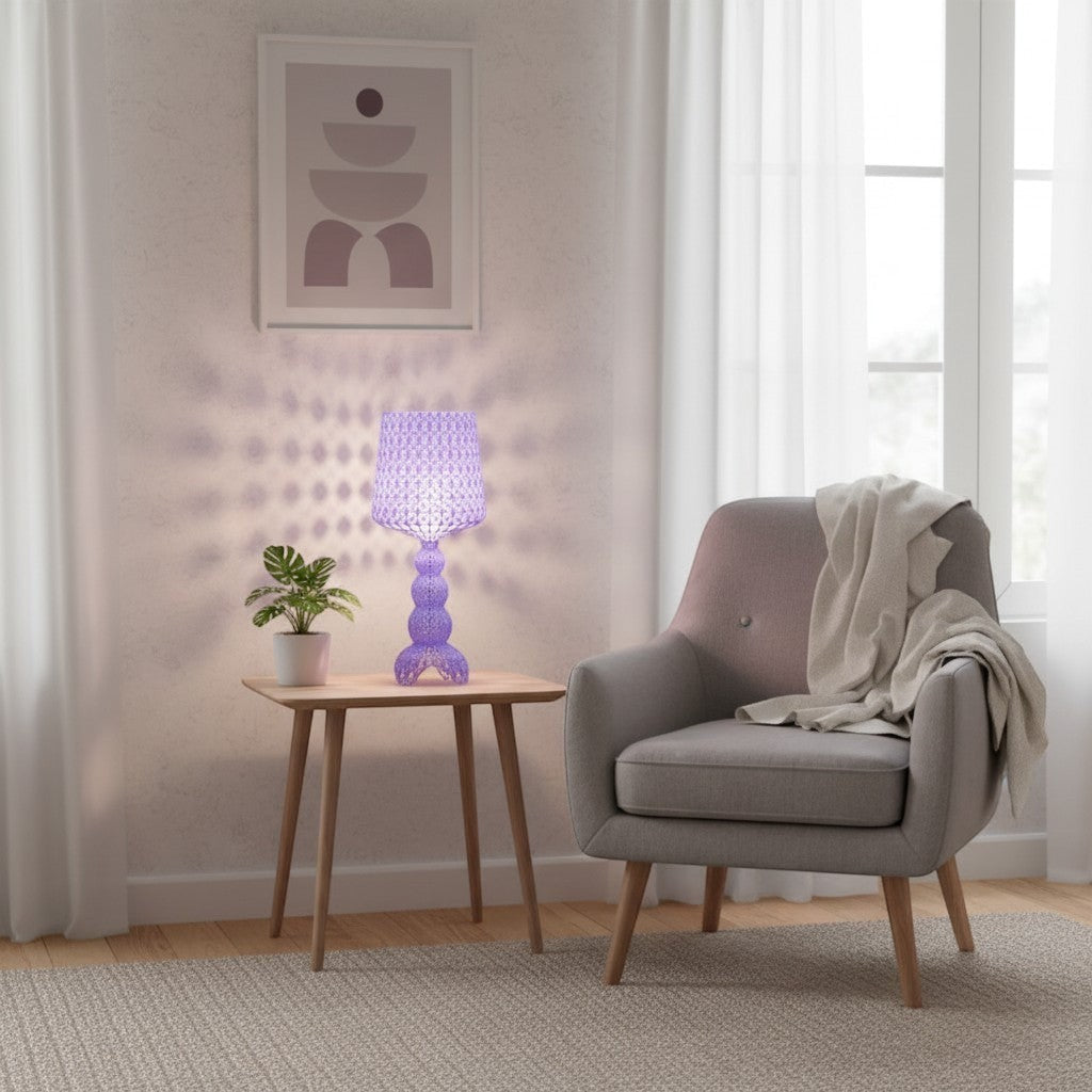 Lampe de table goodlampe en acrylique violet avec abat-jour ajouré et pied décoratif