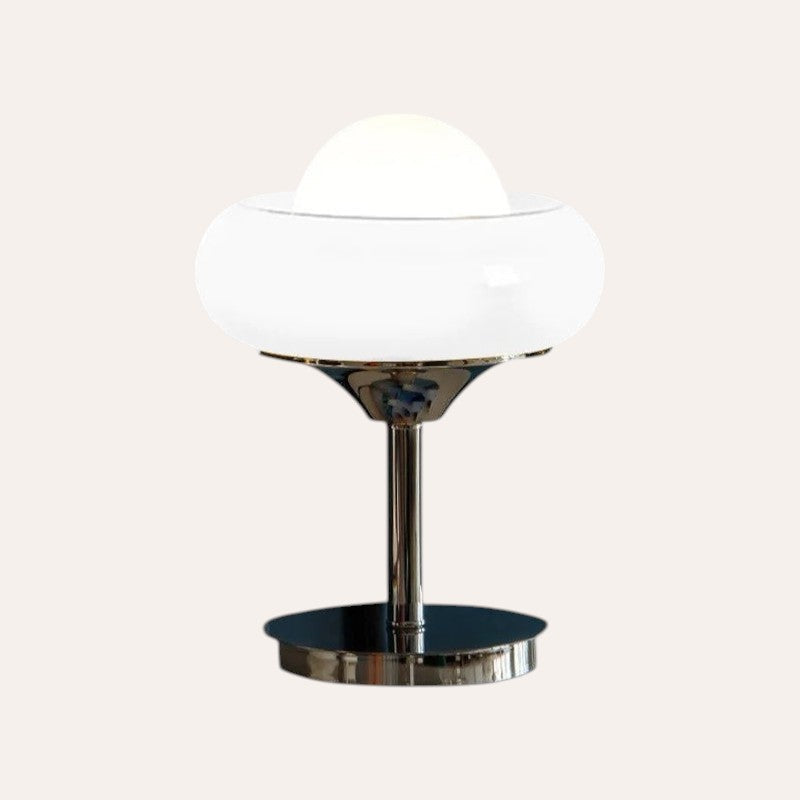 Lampe de table goodlampe style Bauhaus avec base en métal chromé et diffuseur en verre blanc rétro-moderne