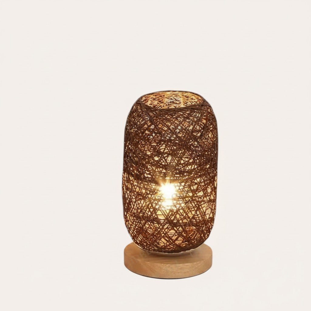 Lampe de table goodlampe en rotin tressé marron avec base en bois, style naturel, douille E27.
