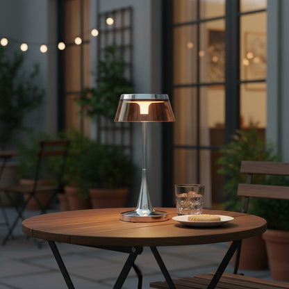 goodlampe lampe de table moderne en verre ambré avec charge USB, abat-jour transparent, base chromée
