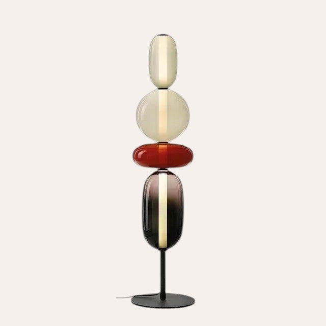 Lampe de table goodlampe design italien avec boules en verre superposées multicolores sur pied en métal noir