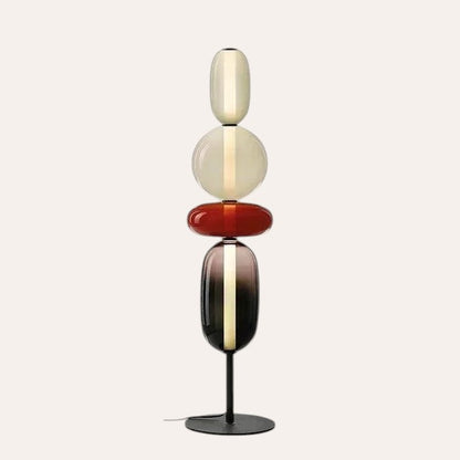 Lampe de table goodlampe design italien avec boules en verre superposées multicolores sur pied en métal noir