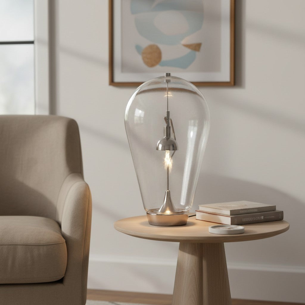 goodlampe lampe de table en verre avec abat-jour transparent et finition chrome poli, style Art Déco/minimaliste italien