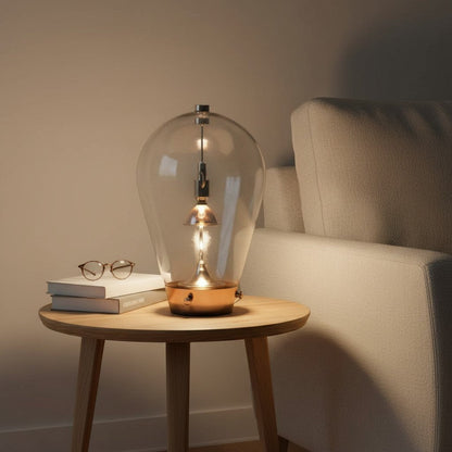 goodlampe lampe de table en verre transparent avec finition chrome poli, style Art Déco, base en fer et métal.