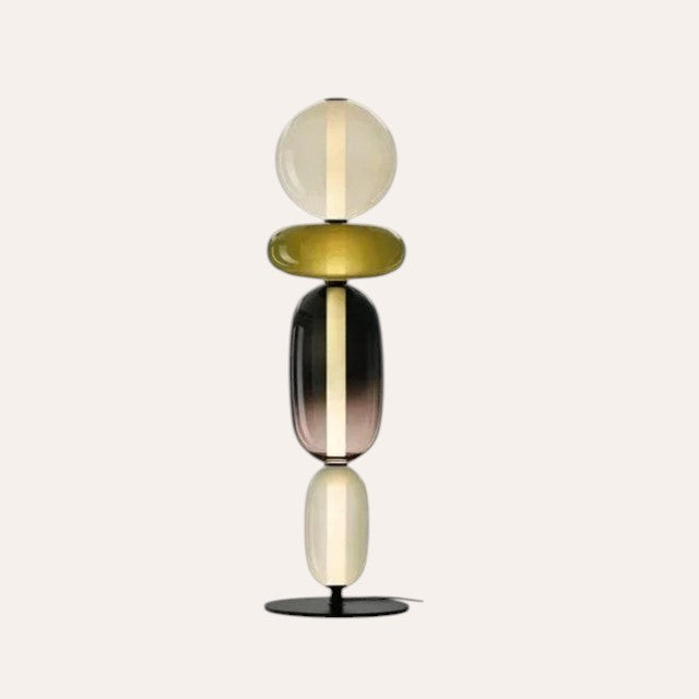 Lampe de table goodlampe au design italien avec des sphères en verre superposées et une base en métal noir