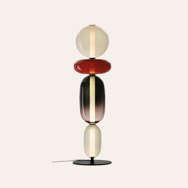 Lampe de table goodlampe au design italien composée de boules en verre coloré empilées sur un socle en métal noir