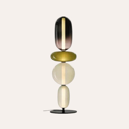 Lampe de table goodlampe au design italien avec des sphères en verre coloré empilées sur une base en métal noir