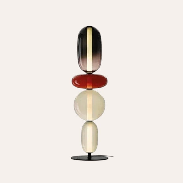 Lampe de table goodlampe au design italien composée de sphères en verre coloré empilées sur une base en métal noir