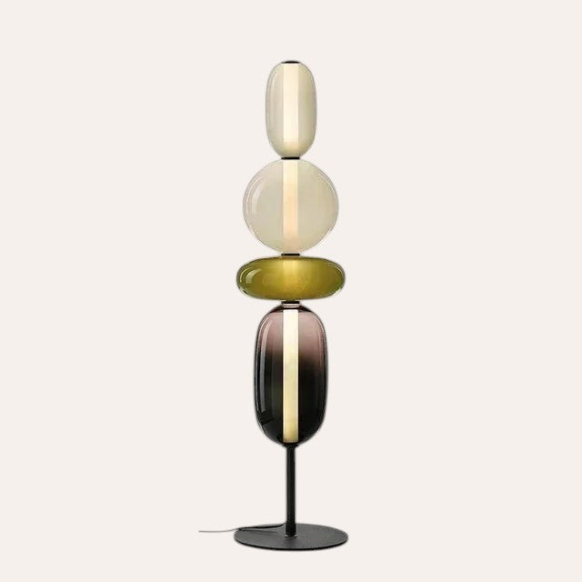 Lampe de table goodlampe au design italien avec des boules en verre superposées aux teintes vertes et ambrées