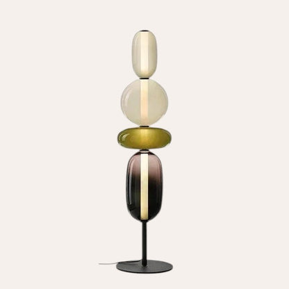 Lampe de table goodlampe au design italien avec des boules en verre superposées aux teintes vertes et ambrées