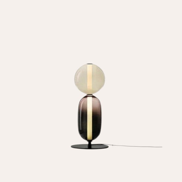 Lampe de table goodlampe au design italien avec deux sphères en verre fumé et structure en métal noir