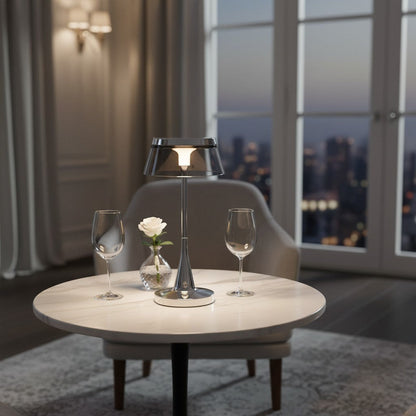goodlampe lampe de table moderne en aluminium chromé avec abat-jour en verre transparent et charge USB