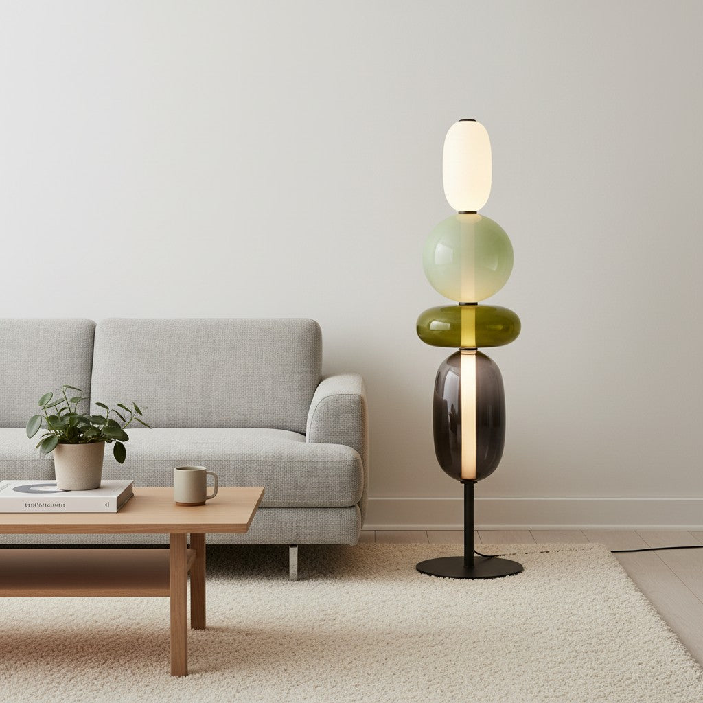 goodlampe lampe de table design italien en verre bonbon, 4 globes empilés aux couleurs dégradées, éclairage LED