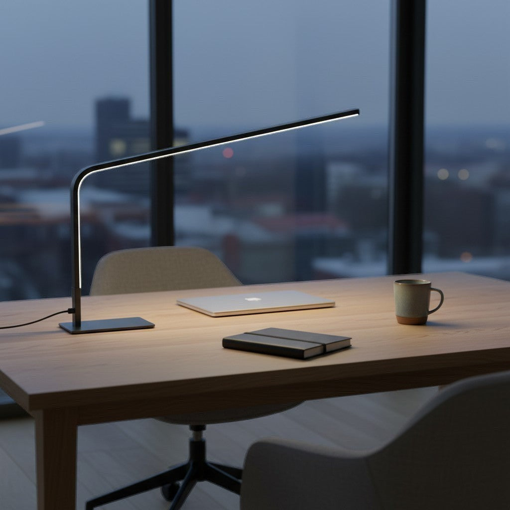 goodlampe modern minimalist LED desk lamp with USB port, dimmable warm white light, available in black, white, or pink.