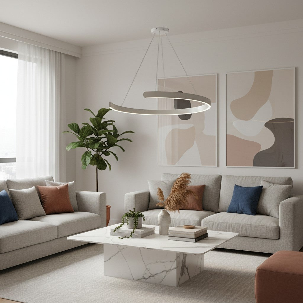 goodlampe lustre blanc unique à anneau moderne en aluminium, 80cm, design minimaliste, éclairage LED dimmable