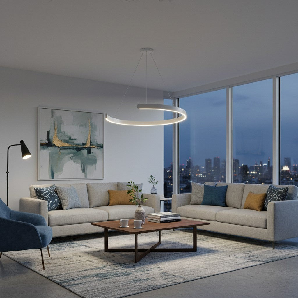 goodlampe lustre blanc unique à anneau en aluminium, design moderne, 80cm, éclairage LED dimmable